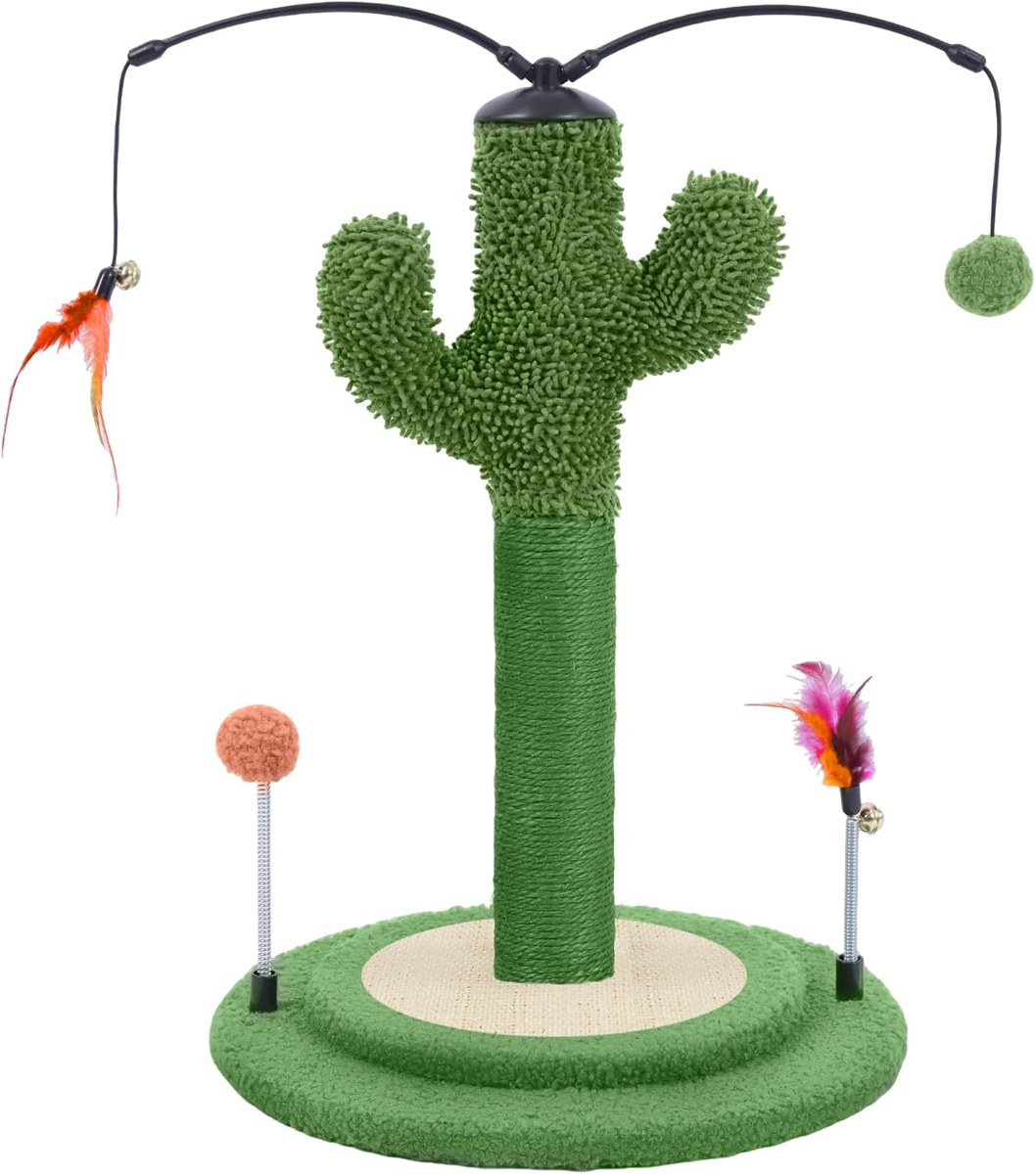 YUNIQUE Cactus Cat Scratching Post with Rotating Toy